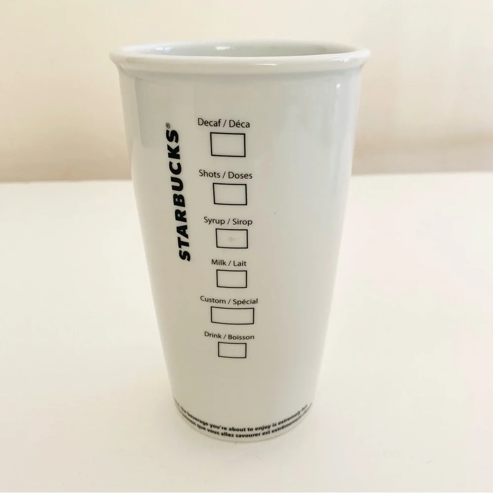 2011 Starbucks Siren Mermaid Logo White Ceramic Travel Coffee Tumbler Mug 12 Oz